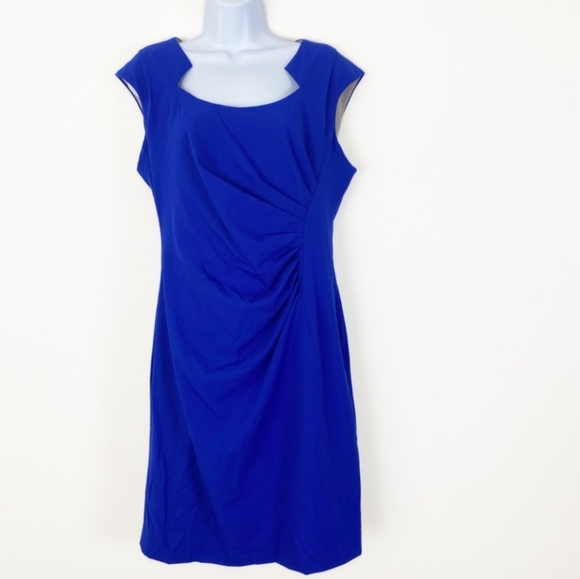 ELLEN TRACY Blue Horseshoe Neck Dress size 12 Cocktail Wedding Business Career - Picture 2 of 5